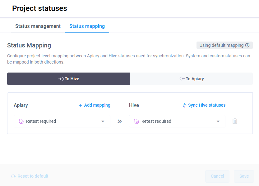 Map status in Apiary